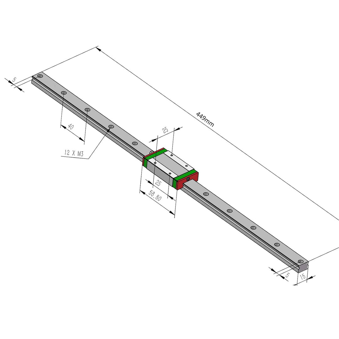 Veekaft 2 Sätze Schwarze Beschichtung MGR Schiene MGR15 Miniatur-Linearführung 450 mm mit MGN15H Sch