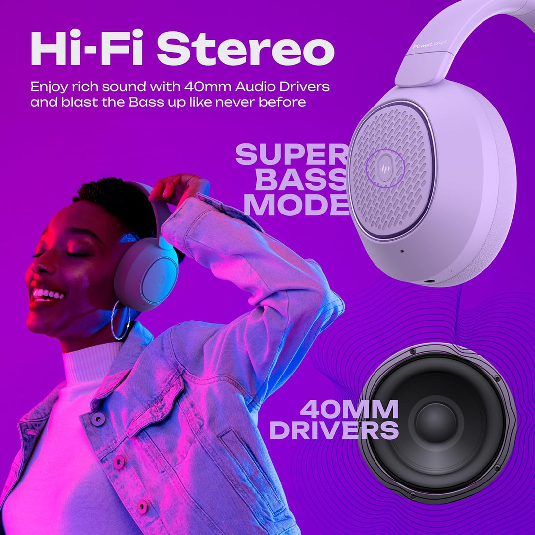 PowerLocus Hybrid Active Noise Cancelling Kopfhörer, 60 Std. Spielzeit Kopfhörer Kabellos, Transpare