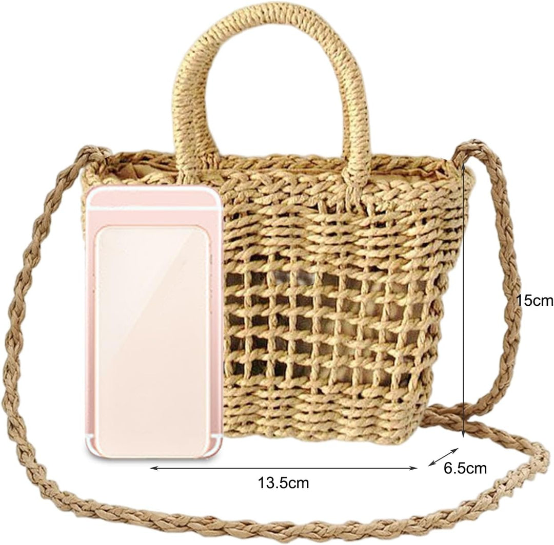 NICOLE & DORIS Stroh Umhängetasche Damen Strohtaschen Sommer Strandtasche Schultertasche Klein Handy