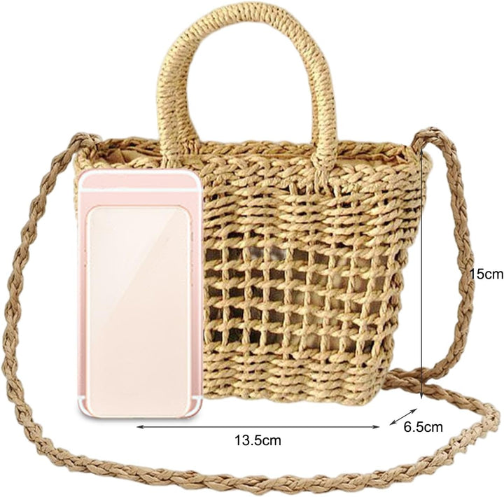NICOLE & DORIS Stroh Umhängetasche Damen Strohtaschen Sommer Strandtasche Schultertasche Klein Handy