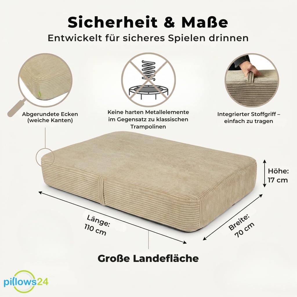Hüpfpolster für Kinder Indoor | Hüpfkissen 70x110x17 cm mit Federn &amp; Schaumstoff | Kindertrampolin f