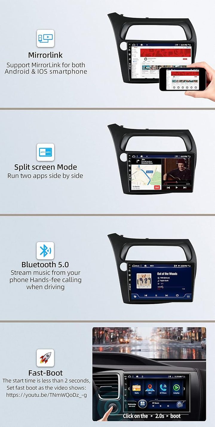 JOYX Android 13 IPS Autoradio Passt für Honda Civic (2006-2012) - [4G+64G] - Eingebaut DSP/Carplay/A