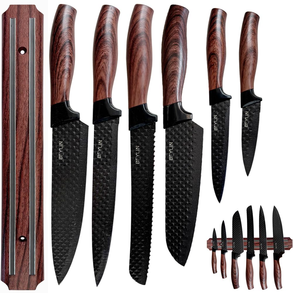 7 Stücke Messer Set Mit magnetischer Messerhalter,Küchen Messerset,Kochmesser,Santoku Messer,Gemüsem