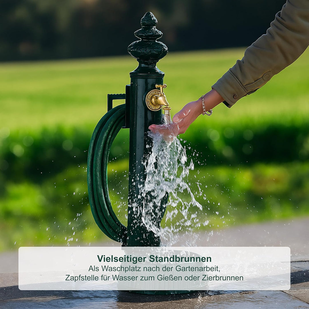 Relaxdays Standbrunnen antik, Wasserhahn & Becken, HxBxT: 87x26x43 cm, Wasserzapfsäule mit Schlauchh