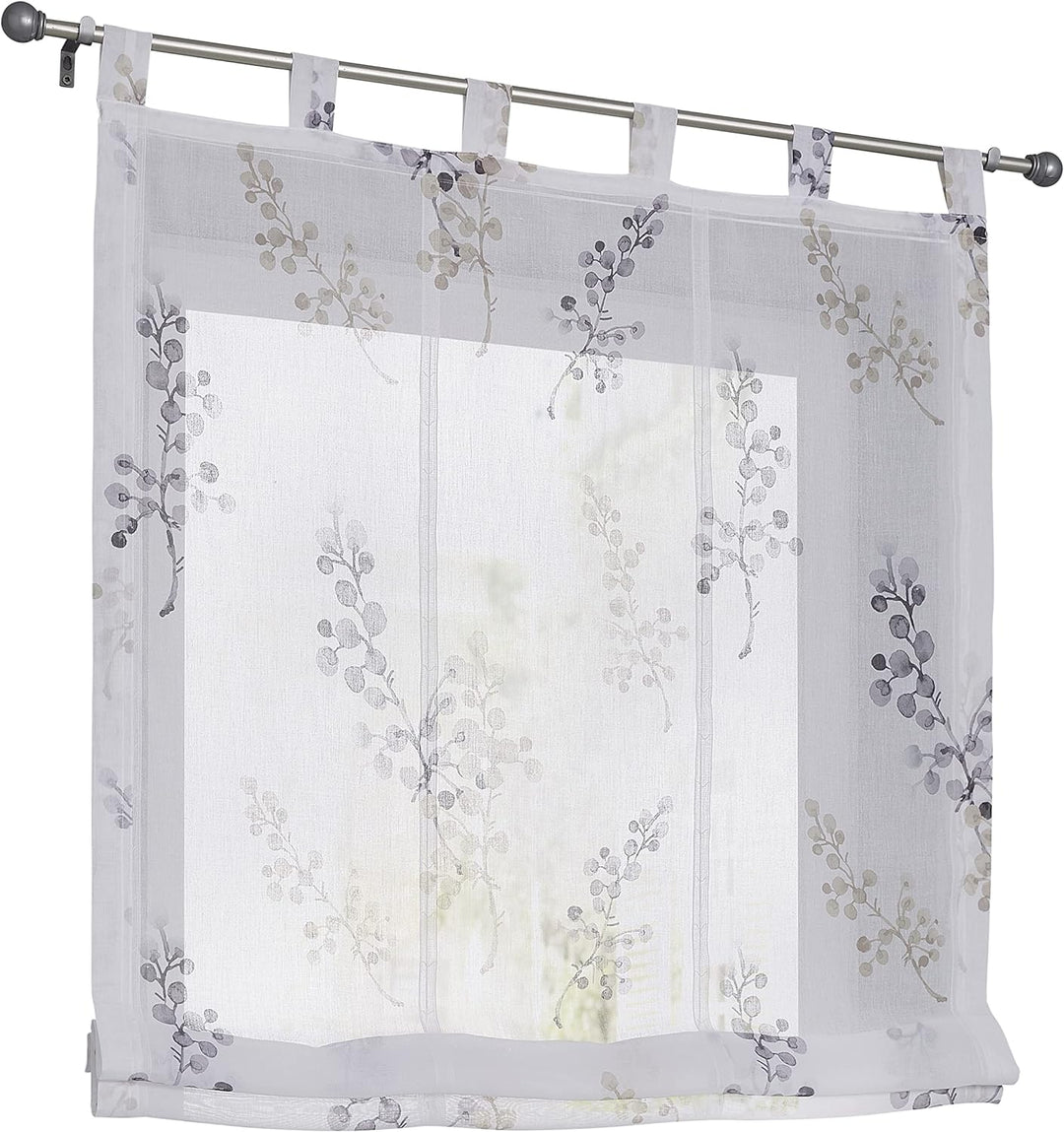 Kutti weisses Raffrollo Danny mit Schlaufen Bedruckt Raffgardine halbtransparent (Taupe, 120 x 140 c