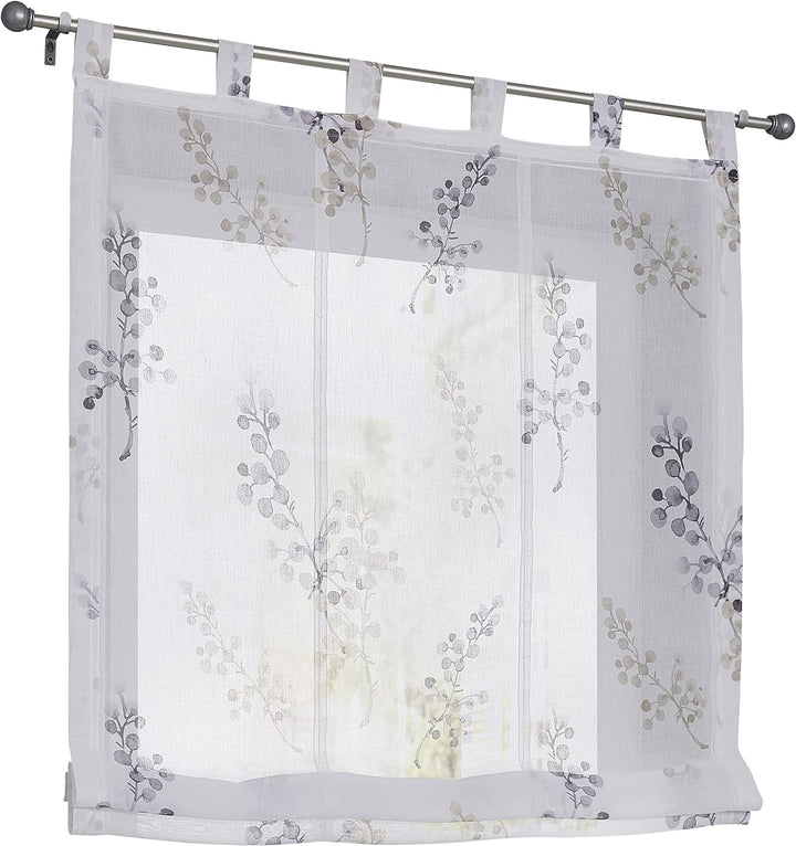 Kutti weisses Raffrollo Danny mit Schlaufen Bedruckt Raffgardine halbtransparent (Taupe, 120 x 140 c