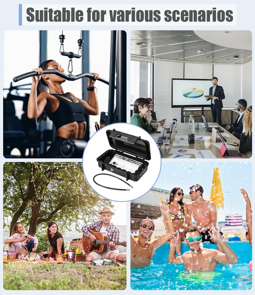 Tragbarer Tresor,[Wasserdicht] 4 Stellig Zahlencode Sicherheitsbox Outdoor Sicherheitssafe mit 6MM D