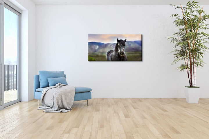 stolzes Pferd Panorama 120x60 cm als Leinwandbild, Motiv fertig gerahmt auf Echtholzrahmen, Hochwert