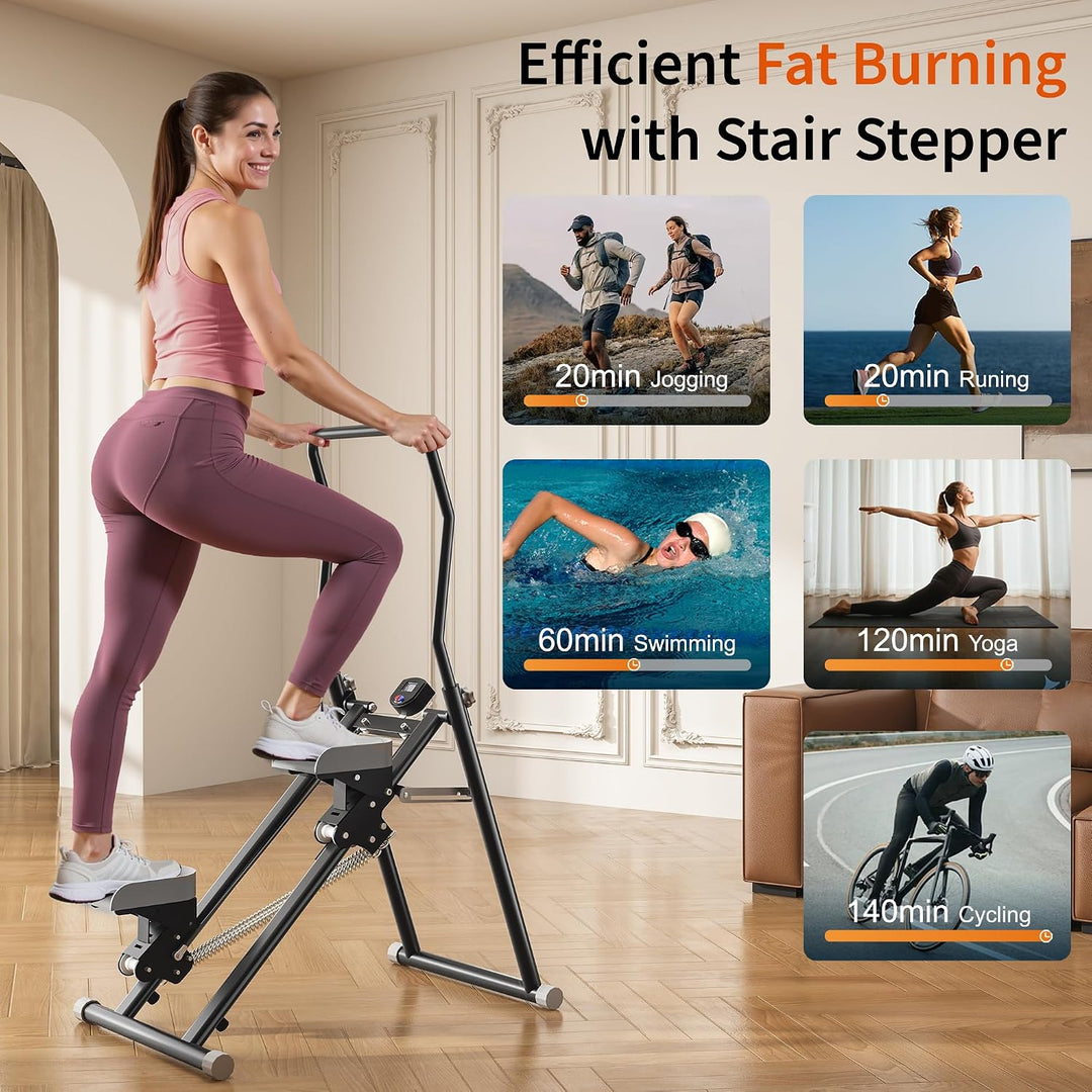 MOMODA Treppenstepper Klettertrainer mit Reistance für Zuhause Cardi Übung faltbar grau Weiss/opulen