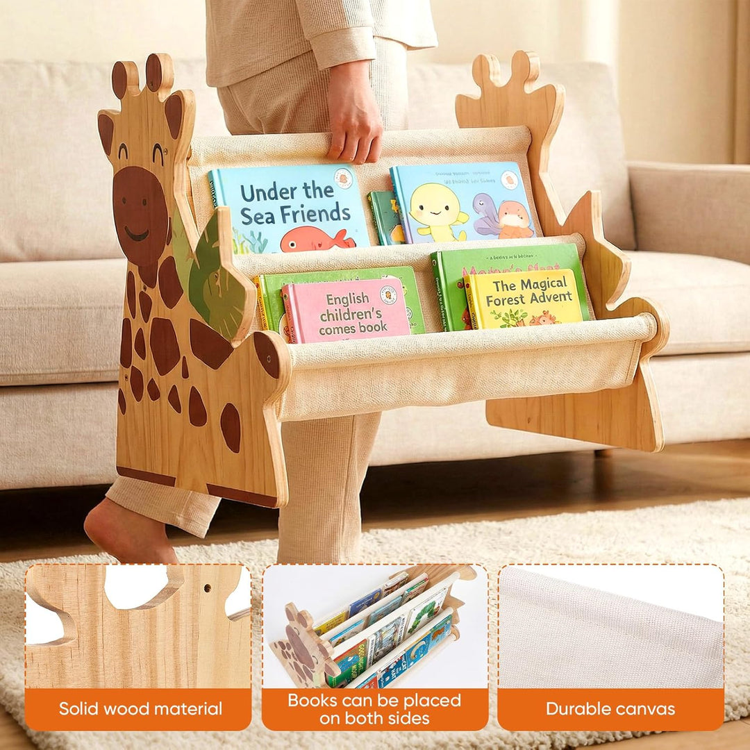 Bücherregal Kinder, Montessori Kinder Buchständer aus Holz mit 4 Ablagen, Kinderregal für Buchaufbew