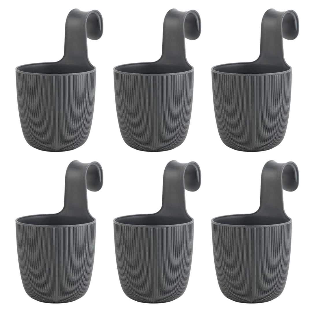 ENGELLAND 6 x Blumentopf zum Hängen, integriertes Drainagesystem, Farbe: Anthrazit, Ø 15 cm, Pflanzt