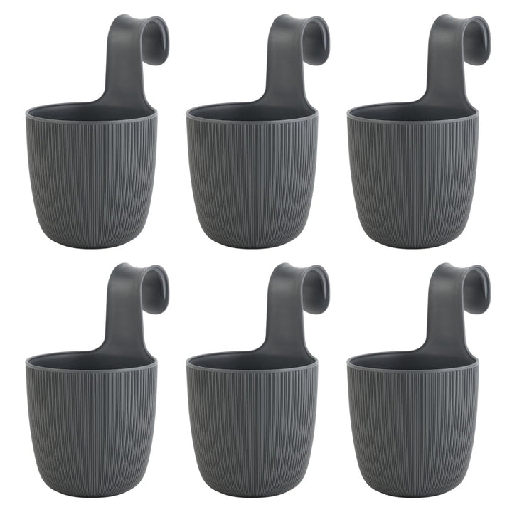 ENGELLAND 6 x Blumentopf zum Hängen, integriertes Drainagesystem, Farbe: Anthrazit, Ø 15 cm, Pflanzt
