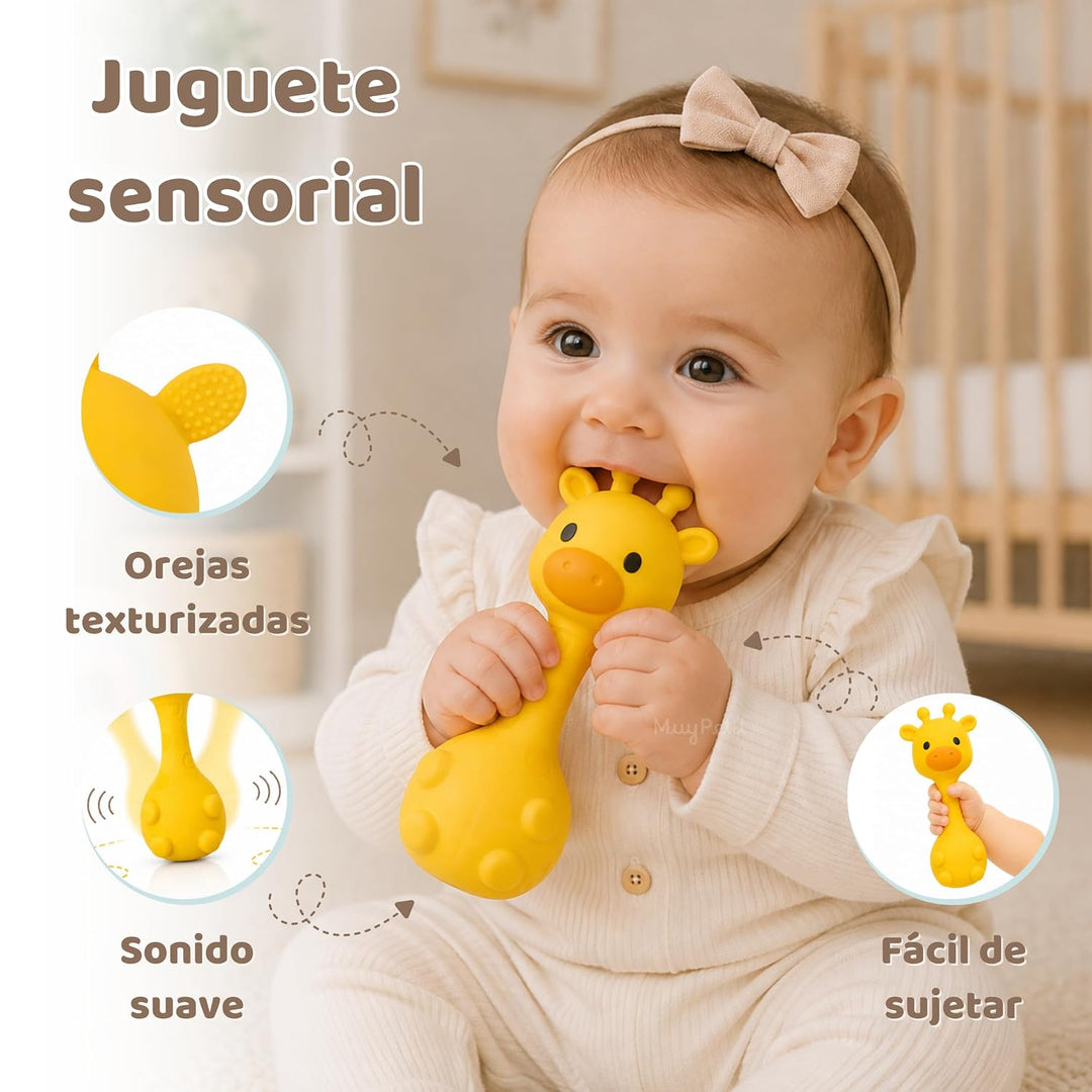 MuyPetit Rassel Giraffe und Beissring für Babys (Giraffe Beige), Giraffe Beige