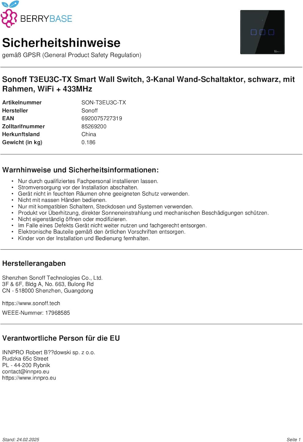 Sonoff Touch-Schalter T3 3C WiFi Marke
