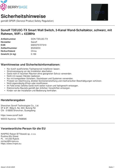 Sonoff Touch-Schalter T3 3C WiFi Marke