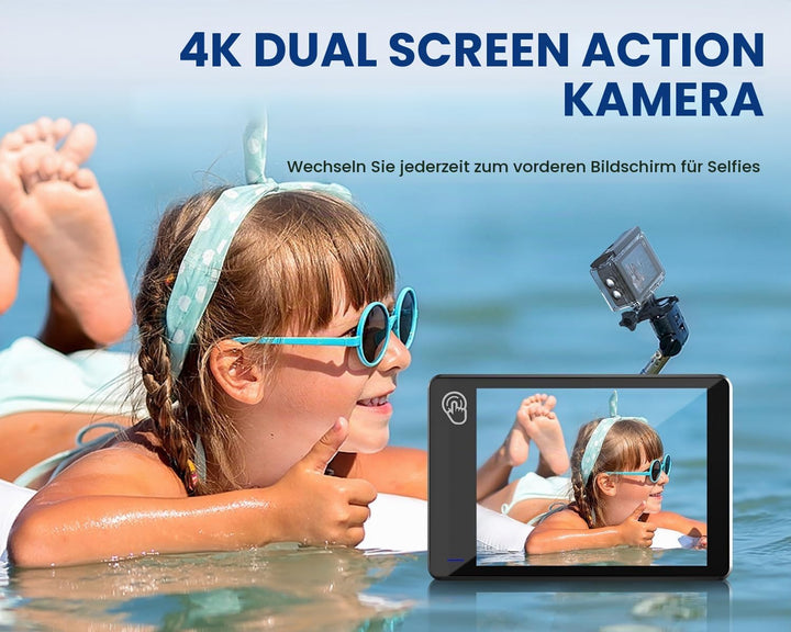 Dual Screen Action Cam 4K60FPS, 48MP WiFi ActionKameras, 40M Unterwasserkamera Mit EIS,170° wasserdi