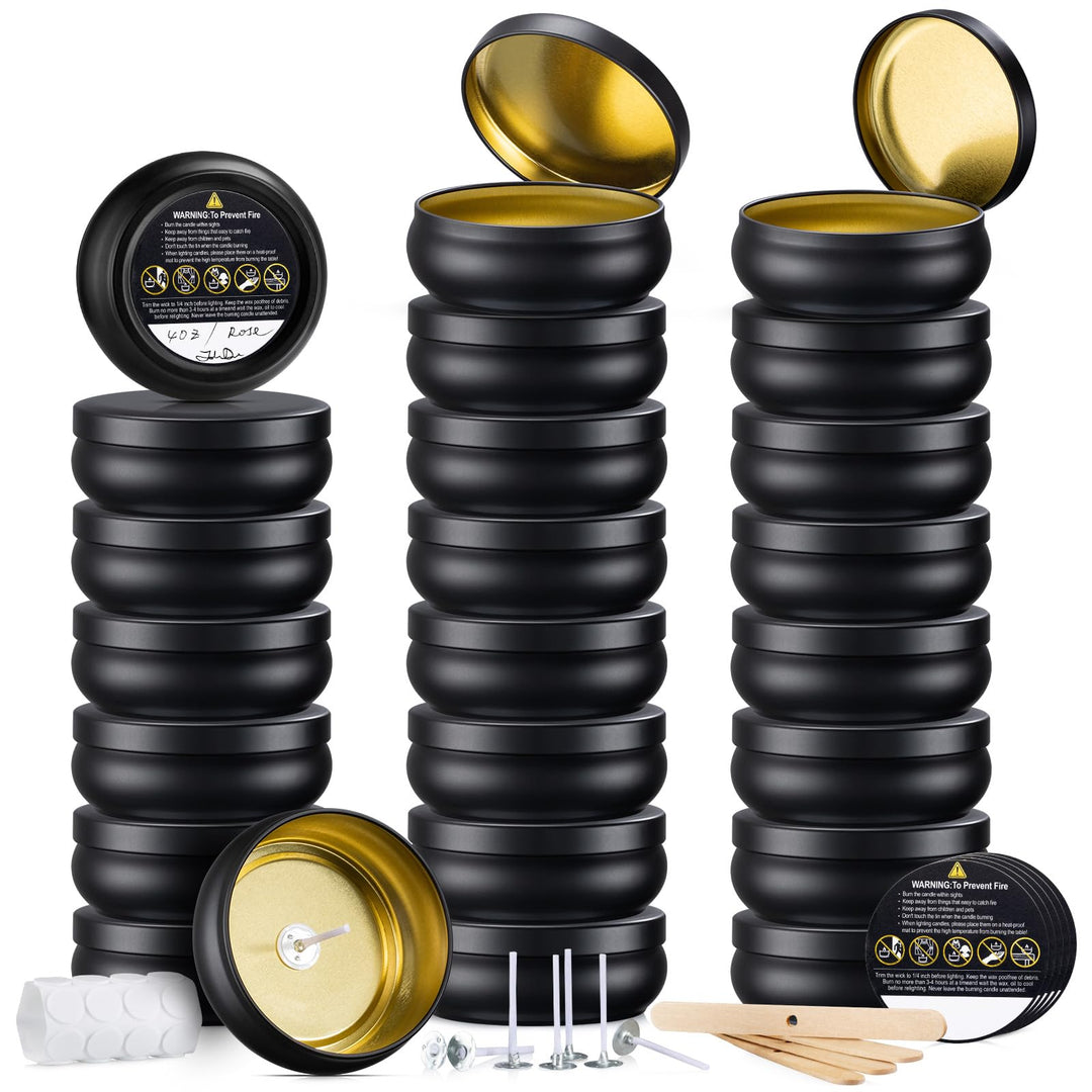 24er Set Schwarz Kerzengläser mit Deckel, 120 ml Weitmundige Leere Gläser für Handgemachte Kerzen, i