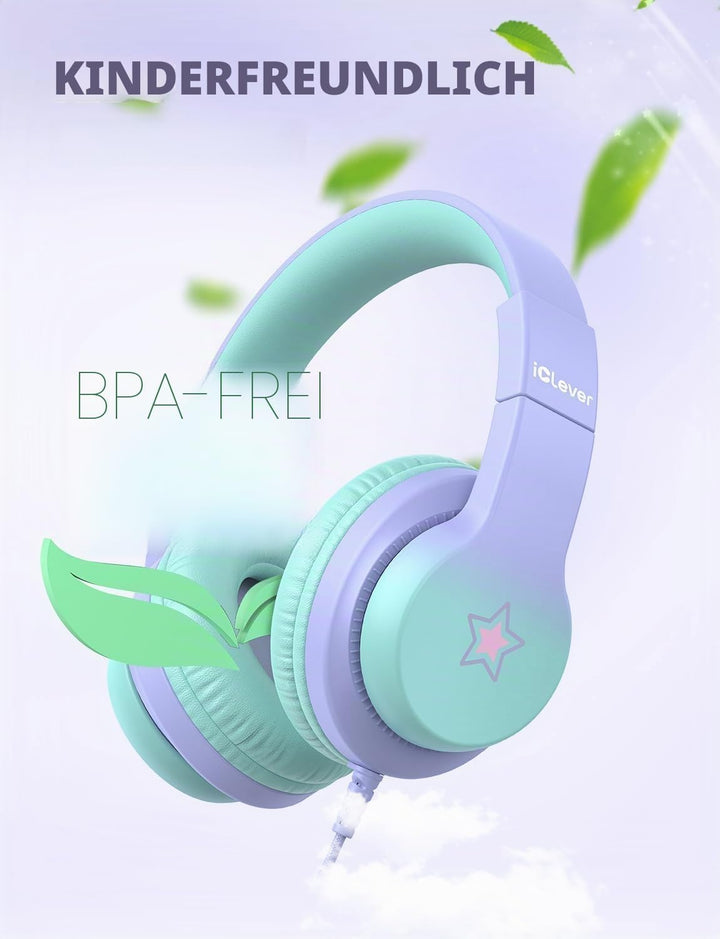 iClever Kinder Kopfhörer, Kinderkopfhörer mit Kabel 85dBA Sichere Lautstärke, HS19S Stereo-Sound Ove