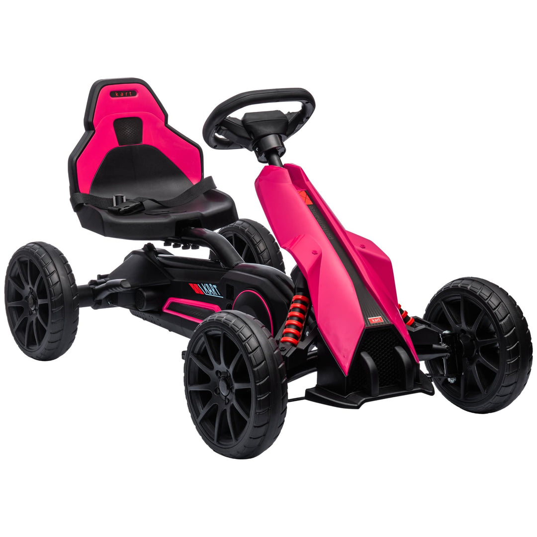 HOMCOM Gokart Tretauto mit Handbremse, verstellbarem Sitz, Vor- und Rückwärtsgang, Tretfahrzeug Kind