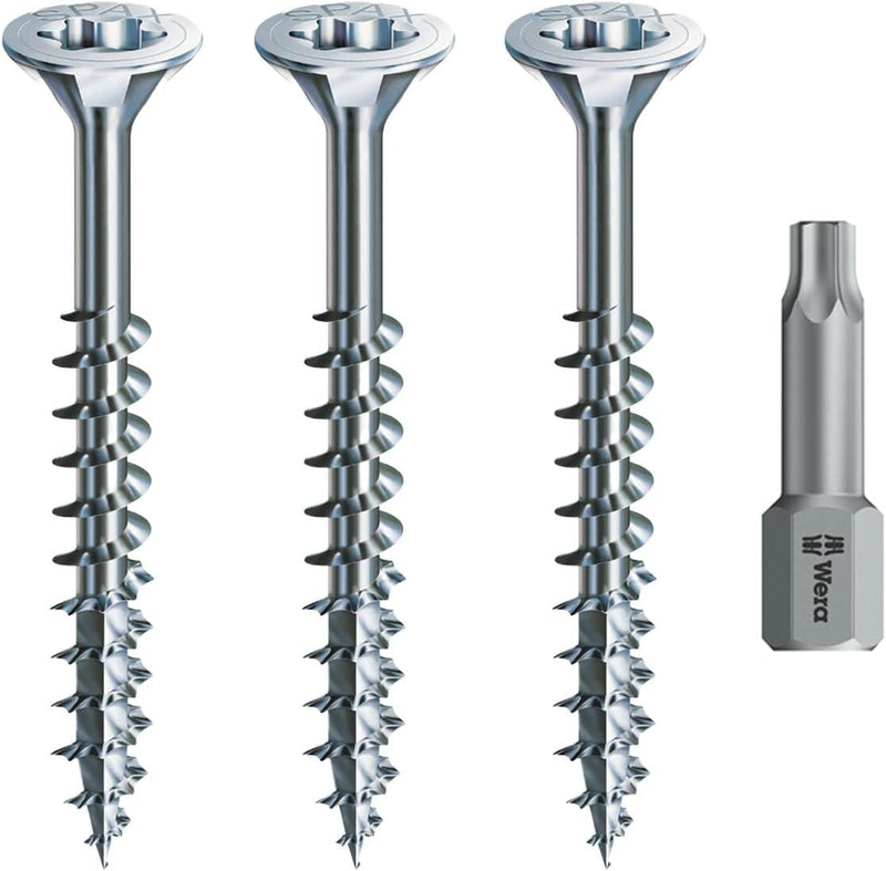 Spax Holzschrauben-SET Teilgewinde + Torx Bit | 3 Grössen: 4x30; 4x40; 4,5x70 | WIRROX Silber 3 Grös