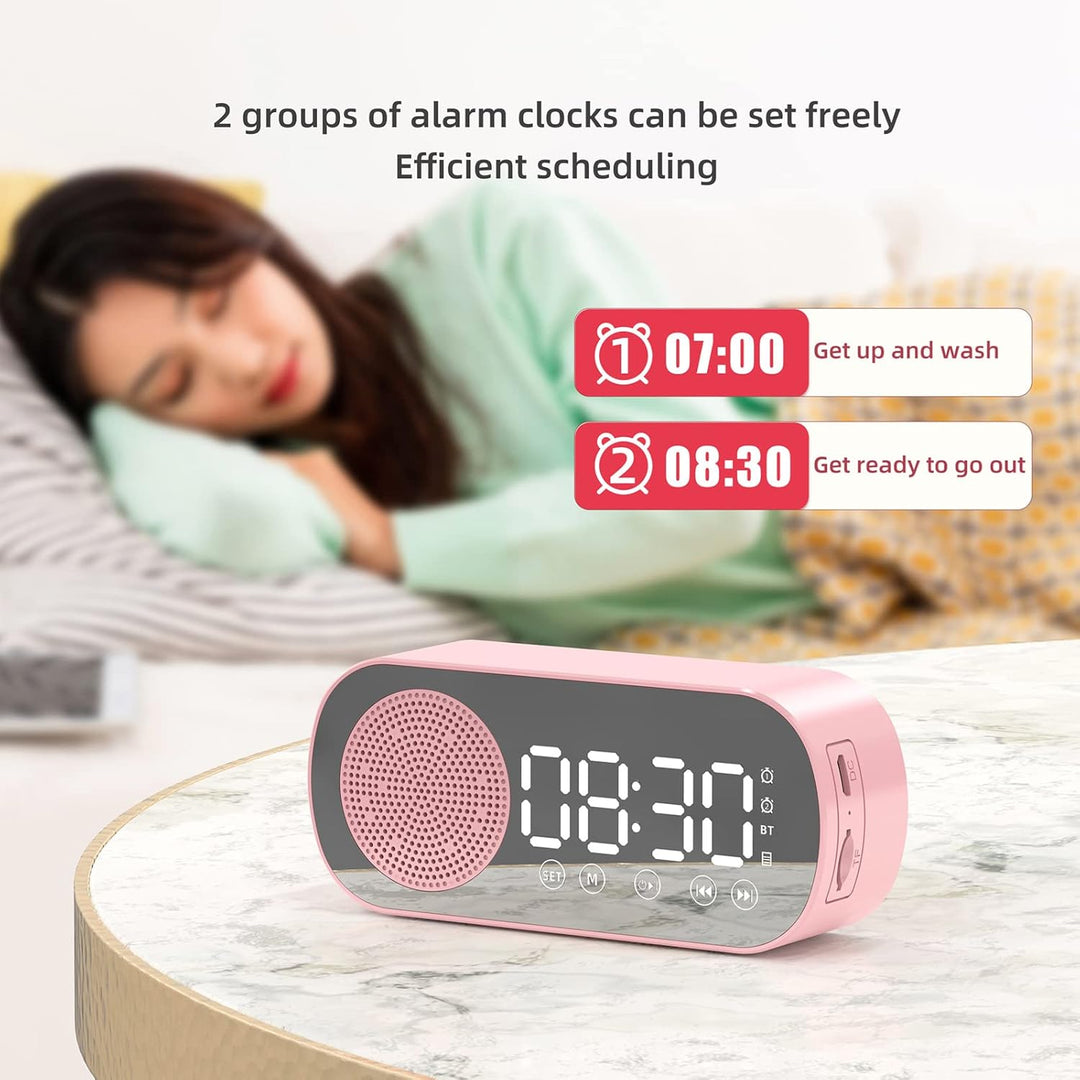 Elektrischer Wecker, Grosses Display, Drahtloser Bluetooth 5.0-Lautsprecher, Wecker mit Spiegeloberf
