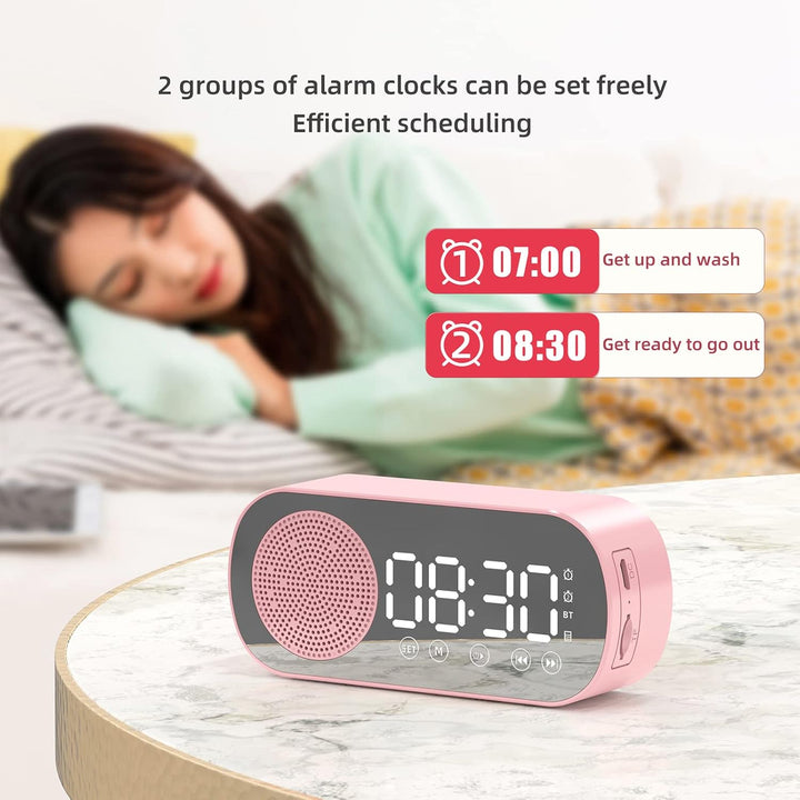 Elektrischer Wecker, Grosses Display, Drahtloser Bluetooth 5.0-Lautsprecher, Wecker mit Spiegeloberf