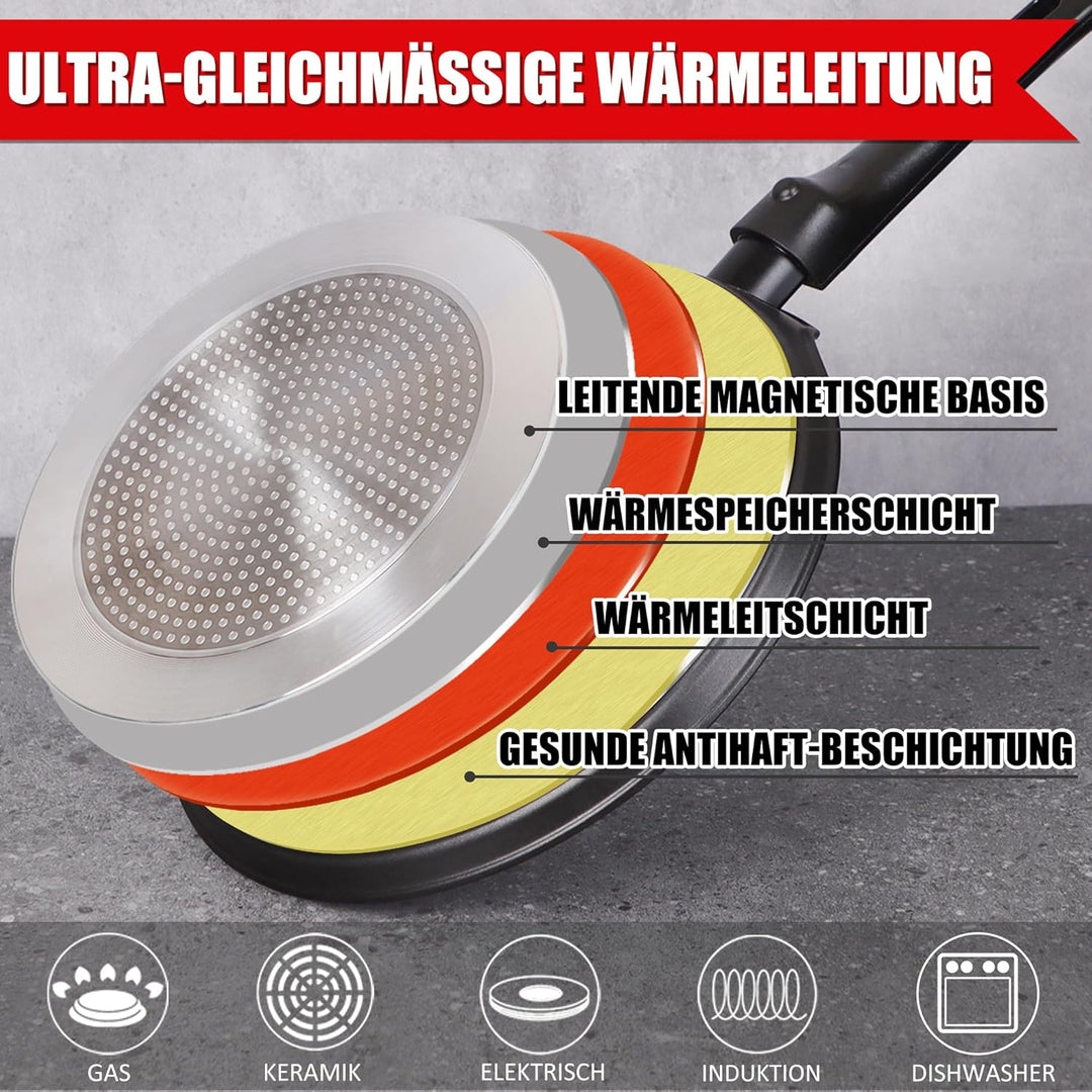 diig Crepe Pfanne 28cm, Antihaftpfanne Omelette Flache Pfannkuchen Pfanne mit Teigverteiler und Holz