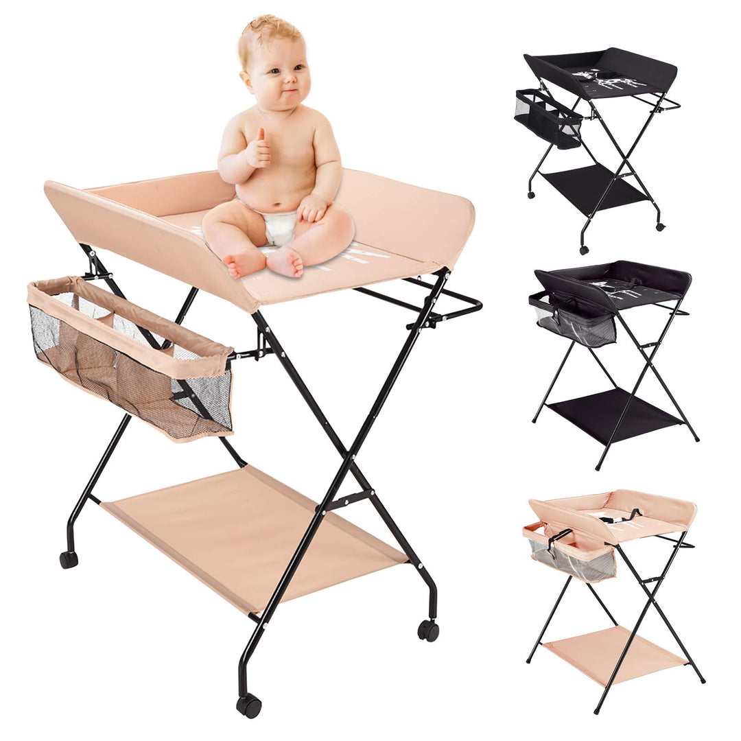 Wickeltisch Wand Klappbar - Baby Wickeltisch, Mobiler Wickelkombi mit Rädern Wickelauflage Ablagefäc