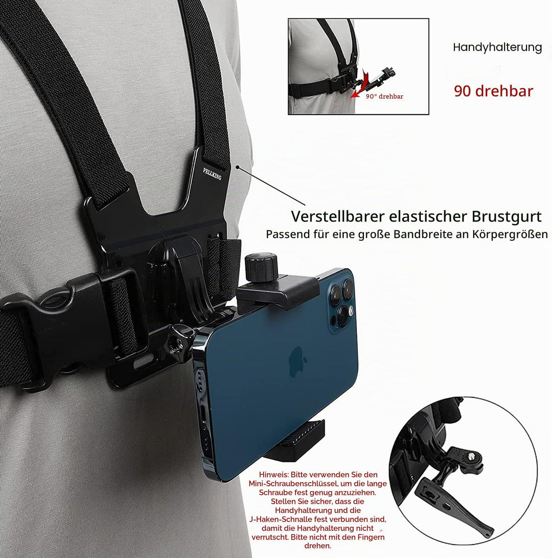 PellKing Handy-Brustgurt-Halterung, Handy-Clip, Action-Kamera, POV für Samsung iPhone Plus etc