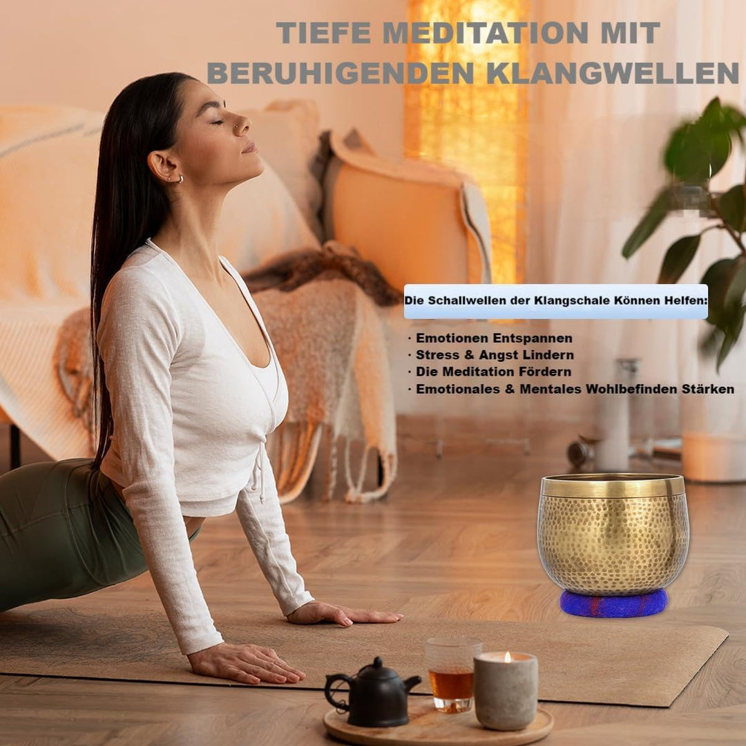 Tibetanische Klangschalen- Set - 100% von Hand in Nepal gehämmerte Klangschale für Meditation, Yoga,