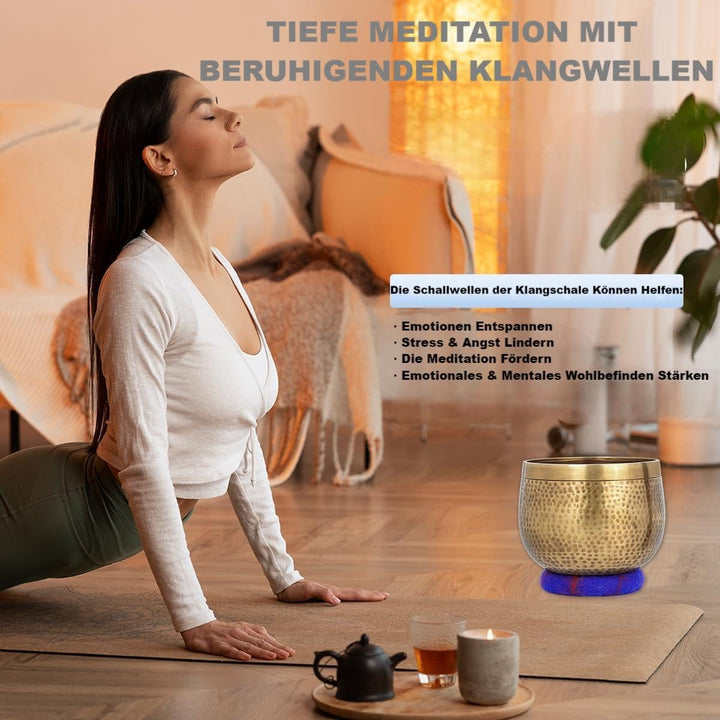 Tibetanische Klangschalen- Set - 100% von Hand in Nepal gehämmerte Klangschale für Meditation, Yoga,