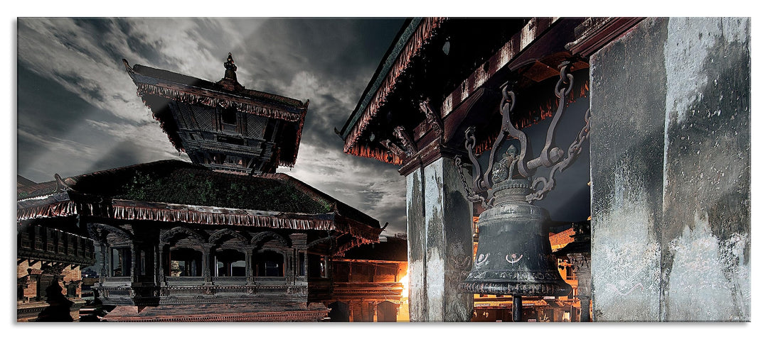 Glasbild Panorama | Wandbild aus Echtglas | Mystische Stadt | 100x40 cm | inkl. Aufhängung und Absta