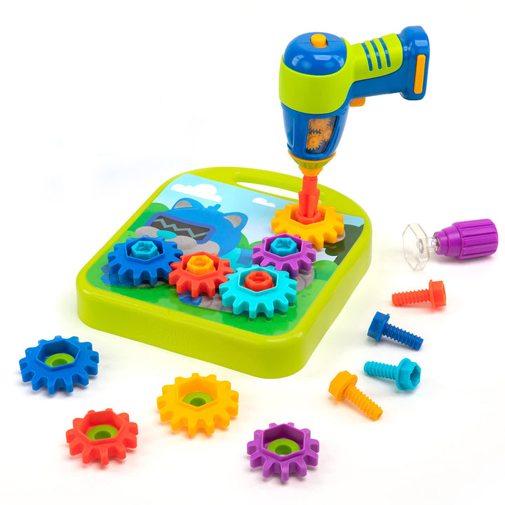 Learning Resources Design & Drill Zahnradwerkstatt, 55 Teile mit elektrischem Spielzeugbohrer, MINT-