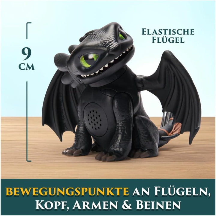 Dreamworks How to Train your Dragon, Interaktiver Mini-Drache Ohnezahn, Figur mit Soundeffekten, Spi