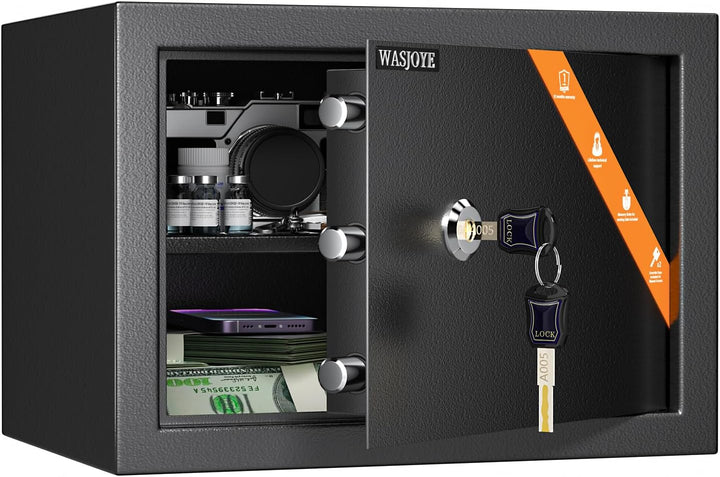 Safe Tresor mit Schlüssel, WASJOYE Möbeltresor mit Schlüssel-Schloss für Zuhause/Büro, 16L Wandtreso