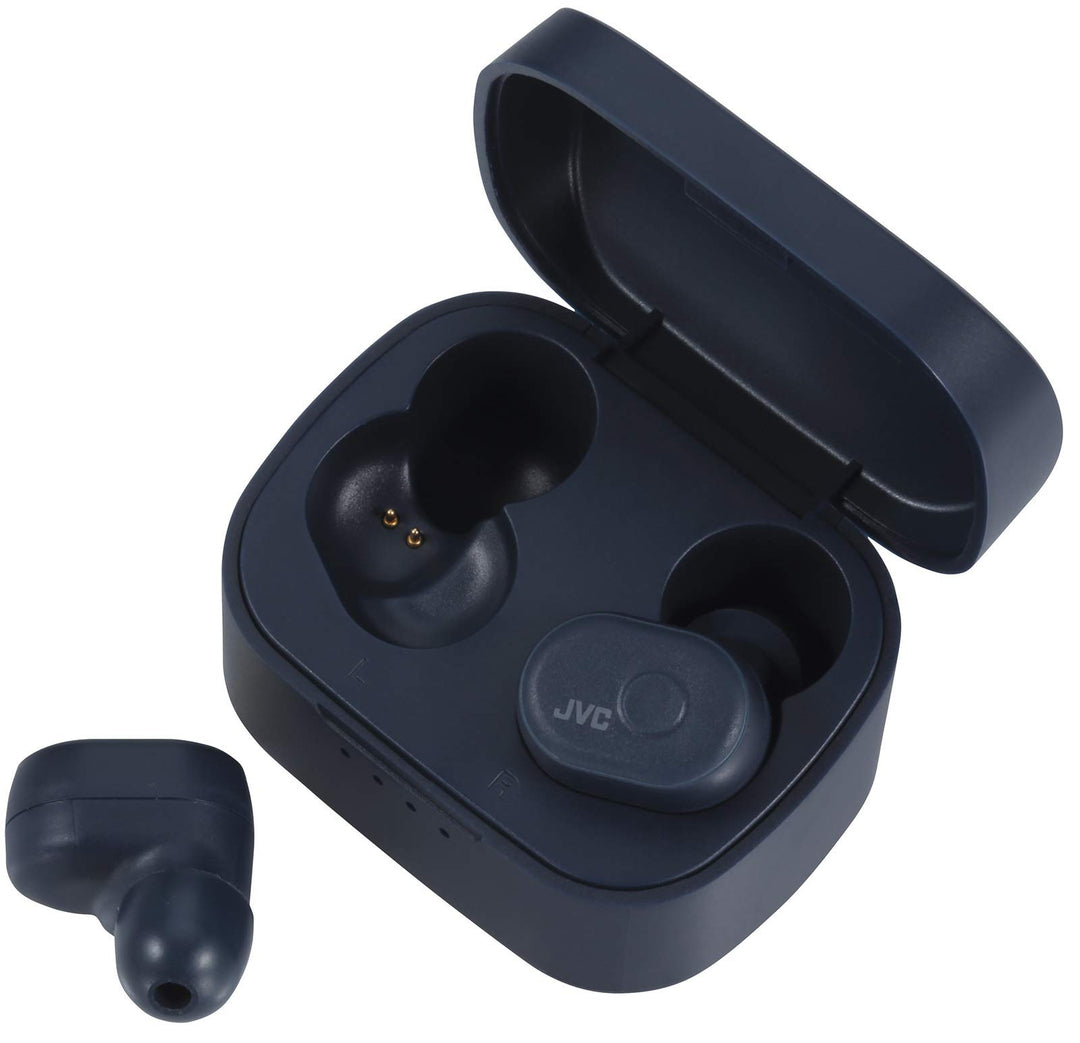 JVC HA-A10T-AU Truly Wireless In-Ear Bluetooth Kopfhörer mit Memory Foam Ohrstücken, Farbe Indigo-Bl