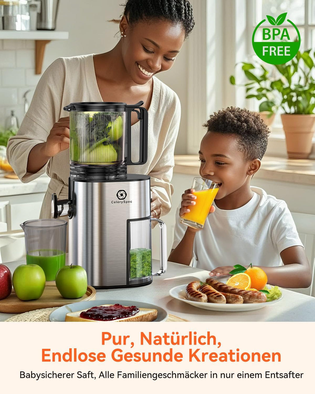 Slow Juicer Testsieger, Entsafter für Ganze Gemüse und Obst, Juicer Machine mit 130 mm Einfüllöffnun