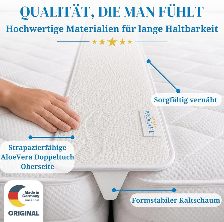PROCAVE Matratzenkeil mit AloeVera-Bezug 25 x 200 cm, ein Matratzen Ritzenfüller verbindet zwei Matr