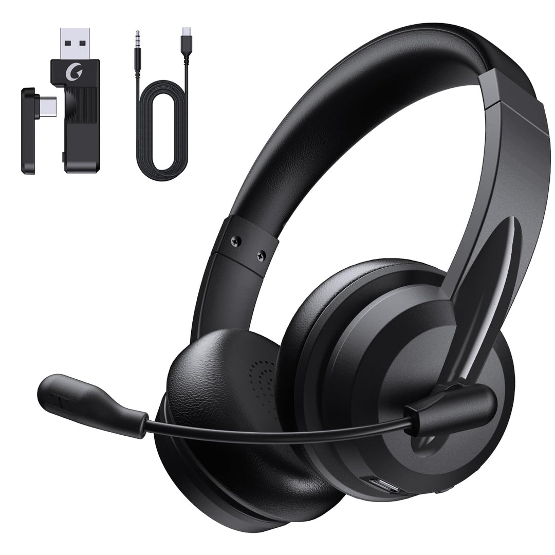 syndesmos Headset mit Mikrofon Bluetooth, Verstellbares Kopfband Headset PC, Unterstützt 2,4 G/Bluet