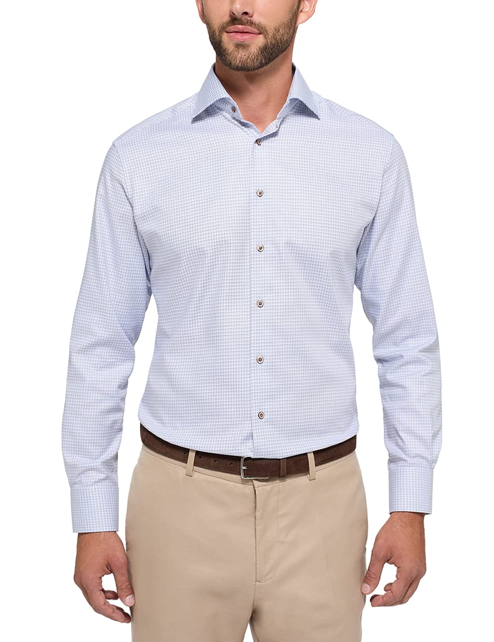 ETERNA Modern Fit Hemd Langarm Haifischkragen Karo blau, 48 Blau