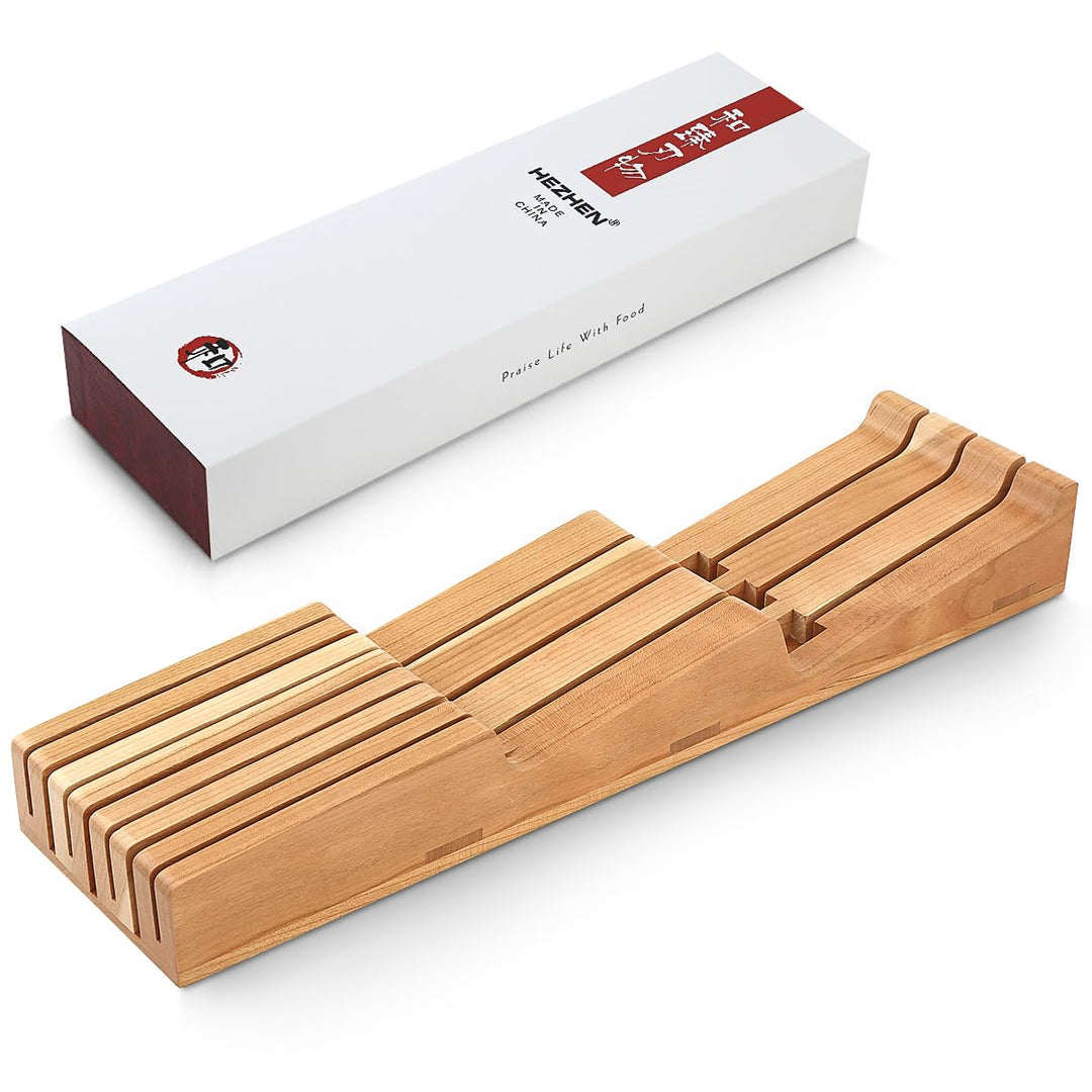 HEZHEN Messerhalter Schublade aus Kirschholz, In-Schublade Messerblock Holz Messerorganizer für die