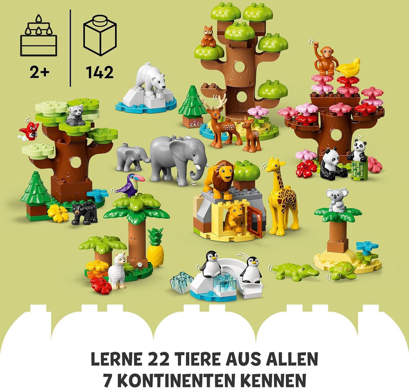 LEGO 10975 DUPLO Wilde Tiere der Welt Zoo Spielzeug mit Sound, mit 22 Tierfiguren und Steine, Lernsp