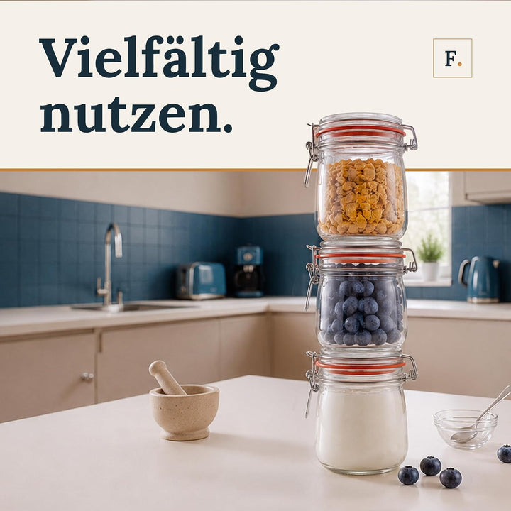 Flaschenbauer- 12 Drahtbügelgläser 800ml verwendbar als Einmachglas und Fermentierglas, zu Aufbewahr