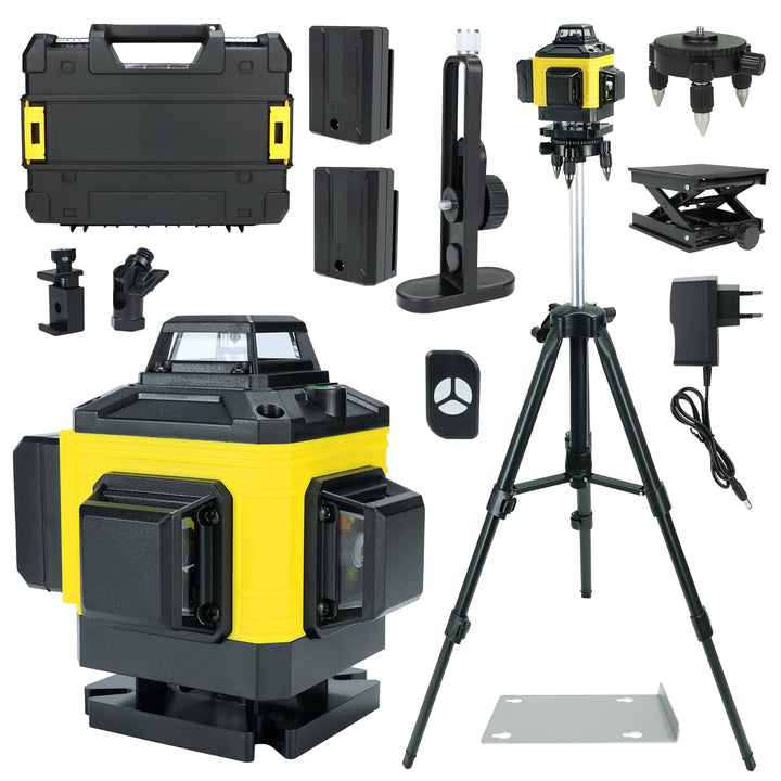 Laser Wasserwaage Kreuzlinienlaser wmit Stativ – Selbstnivellierender Rotationslaser 16 Linien 360°,