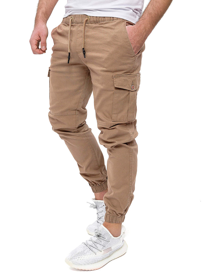 PITTMAN Darius - Herren Cargo Hose - Baumwoll Cargohosen - Cargo Jogger 28W / 32L Beige (Sepia Tint