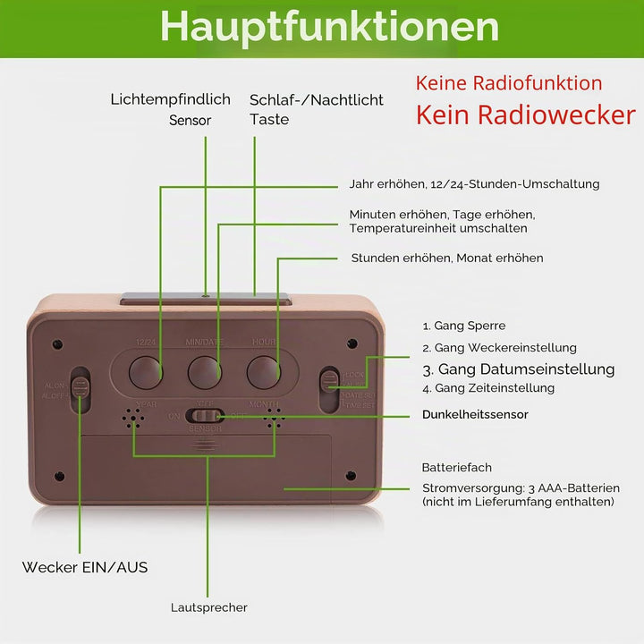 HERCHR Radiowecker Funkuhr Digital, Digital Uhr, Funkwecker Digital Mit Batterie, Wecker Digital, Ti