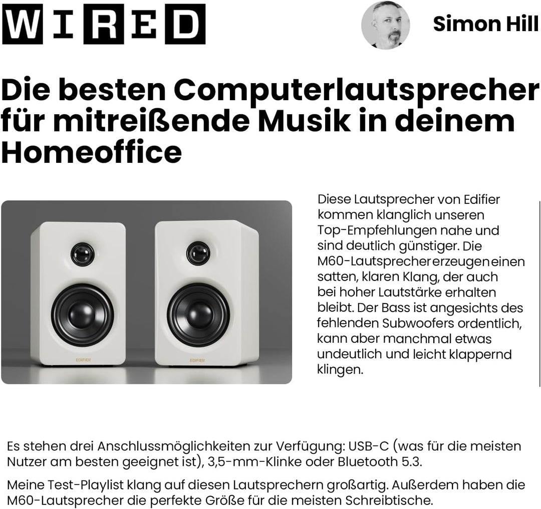 Edifier M60 Multimedia-Lautsprecher Bluetooth 5.3, 66W RMS, Hi-Res Audio & Hi-Res Wireless Audio, LD