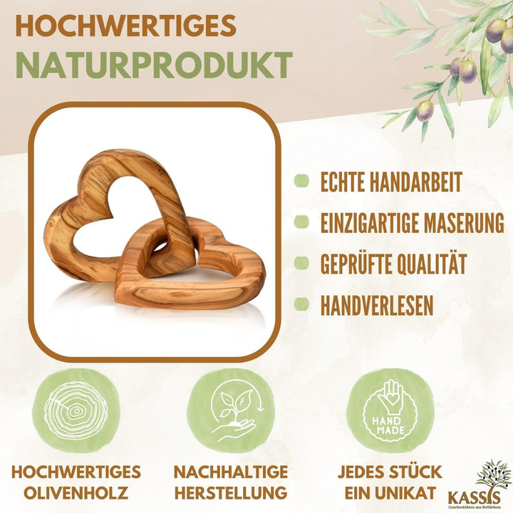 Kassis Geschenkartikel Personalisierte Olivenholz-Herzen für Brautpaar, zum Valentinstag, Jubiläum,
