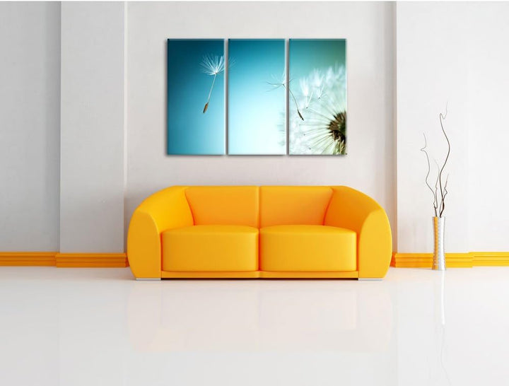 Pixxprint Löwenzahn Pusteblume als Leinwandbild/Grösse: 3 Teilig (120x80) / Wandbild/Kunstdruck/fert