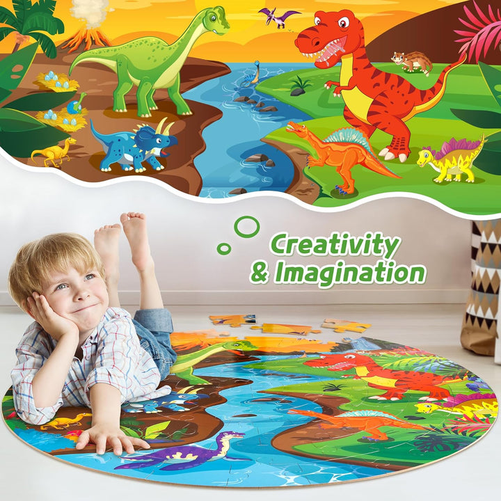 SYNARRY Grosse Dinosaurier Bodenpuzzle für Kinder ab 3 4 5 6 7 8 Jahren, 70 Teile Kinderpuzzle Dino